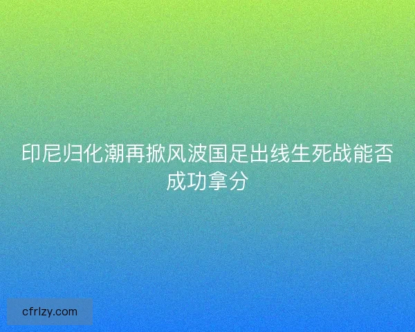 印尼归化潮再掀风波国足出线生死战能否成功拿分 印尼归化潮再掀风波国足出线生死战能否成功拿分