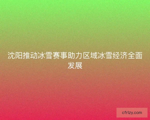 沈阳推动冰雪赛事助力区域冰雪经济全面发展